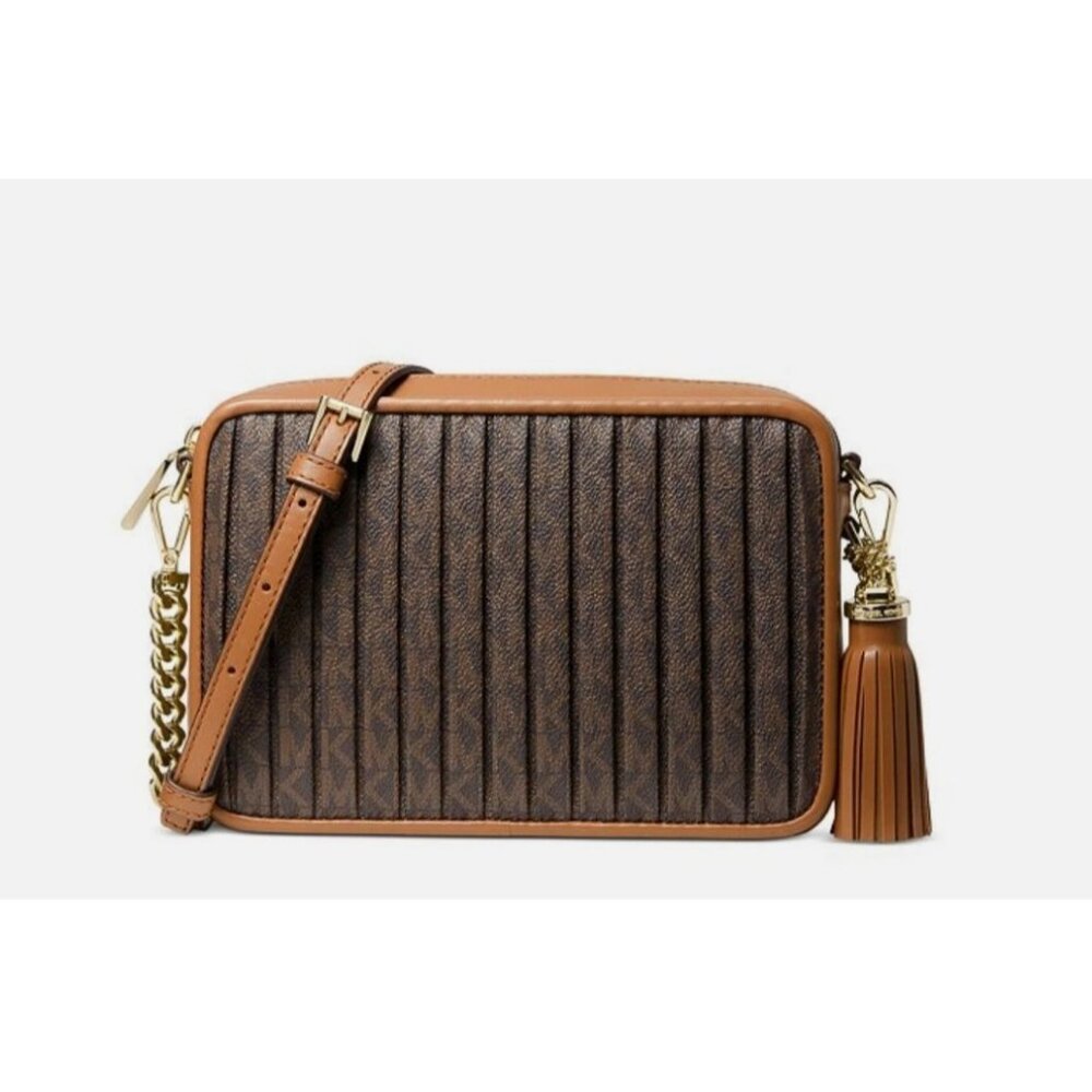 MICHAEL KORS Jet Set logo pleated coated canvas tassel crossbody bag - Acorn